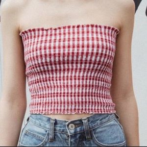 Brandy Melville Red White Gingham Cleo Smocked Tube Crop Top
